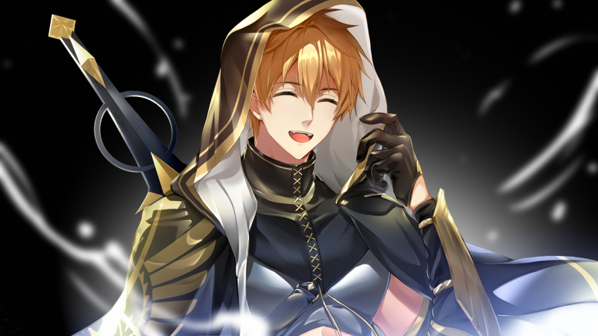 1boy, bishounen, black_gloves, cloak, closed_eyes, crop_top, gloves, hood