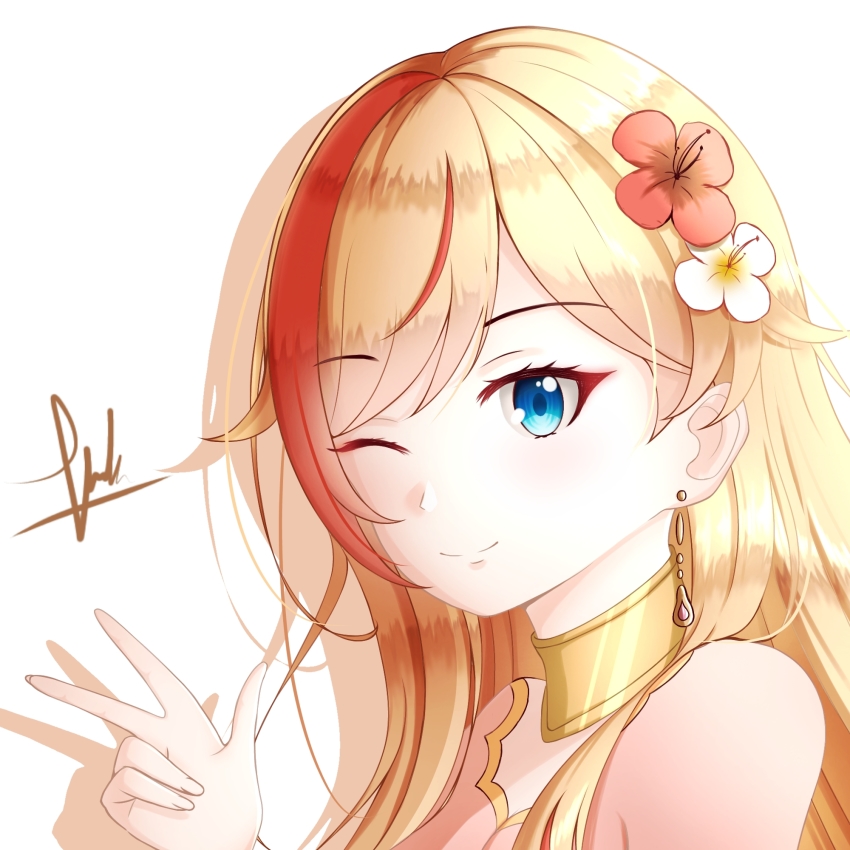 1girl, artist_request, blonde_hair, blue_eyes, flower, hair_flower, hair_ornament, highres