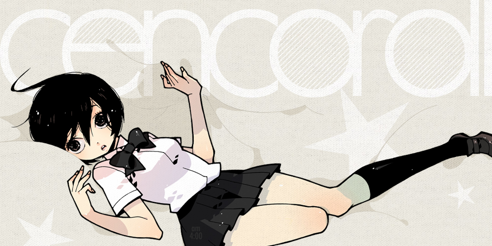 bad_id, bad_pixiv_id, black_hair, bow, bowtie, cencoroll, gozen4ji, gozen4ji_(pixiv)