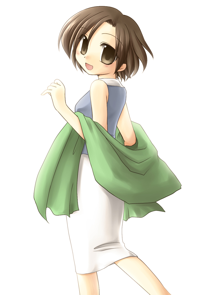 1990s_(style), brown_eyes, brown_hair, ellone_loire, final_fantasy, final_fantasy_viii, looking_back, nanamaru, ryuuga_nanamaru, short_hair, skirt