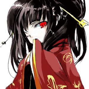 flame_iii, hair_ornament, japanese_clothes, lowres, oekaki, red_eyes, shunsei_(muratou), viprpg