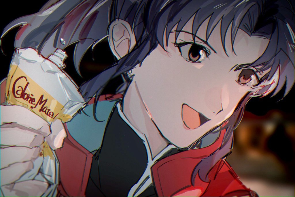 1girl, calorie_mate, earrings, female_focus, jewelry, katsuragi_misato, neon_genesis_evangelion, portrait