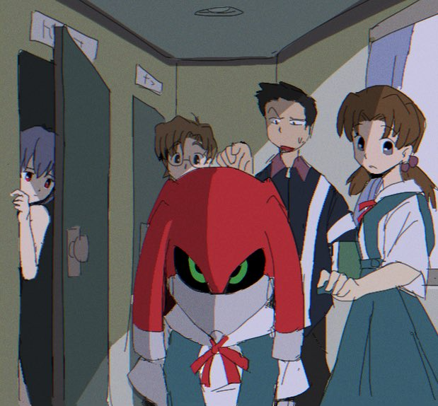 2boys, 2girls, aida_kensuke, ayanami_rei, bendedede, black_hair, brown_hair, dress, glasses, green_eyes, hiding, horaki_hikari, metal_knuckles, multiple_boys, multiple_girls, neon_genesis_evangelion, nervous, nude, robot, school_uniform, sega, sonic_(series), sonic_r, sonic_the_hedgehog_(classic), suzuhara_touji, tokyo-3_middle_school_uniform, track_suit, what