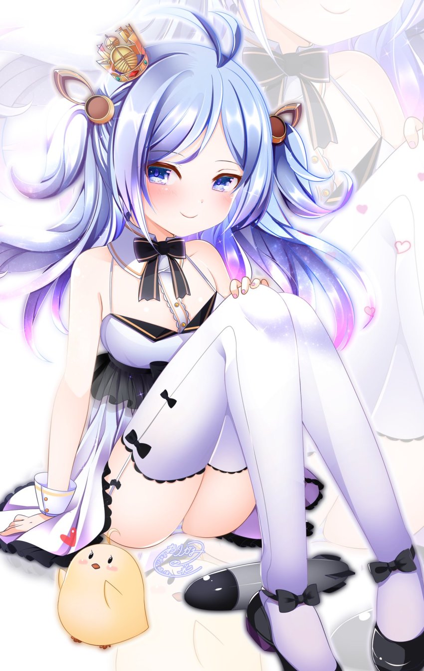 1girl, antenna_hair, azur_lane, bad_id, bad_twitter_id, black_footwear, black_ribbon, blue_eyes