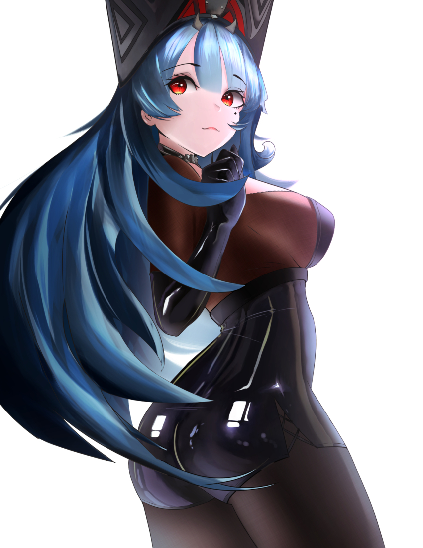 1girl, ass, azur_lane, beefusteku, black_gloves, black_hat, black_pantyhose, blue_hair