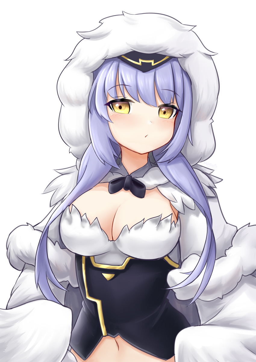 1girl, absurdres, blush, breasts, cleavage, clover_theater, commentary_request, feathered_wings