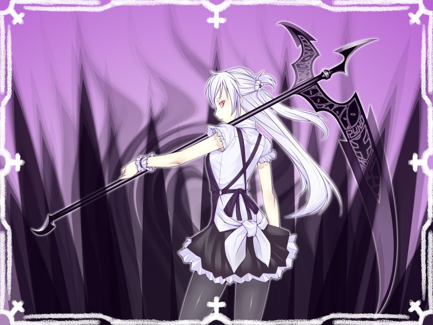 1girl, ahoge, bad_id, bad_pixiv_id, bare_arms, combat_maid, female_focus, half_updo