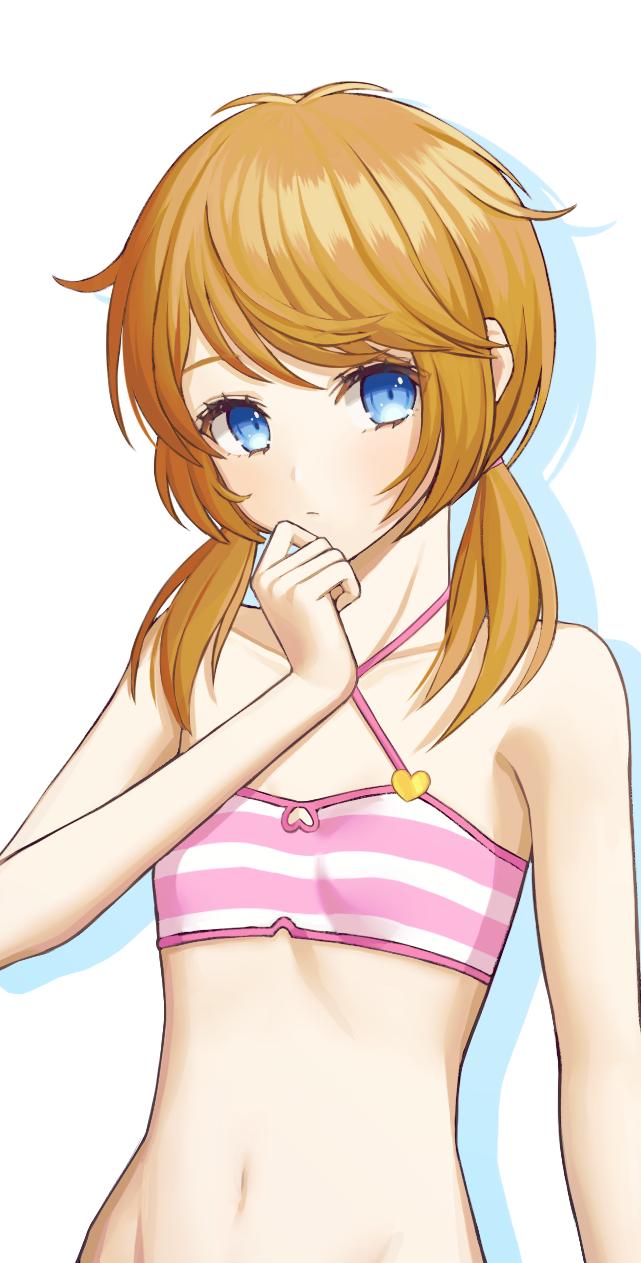 1girl, bare_arms, bare_shoulders, bikini, blue_eyes, closed_mouth, collarbone, commentary_request