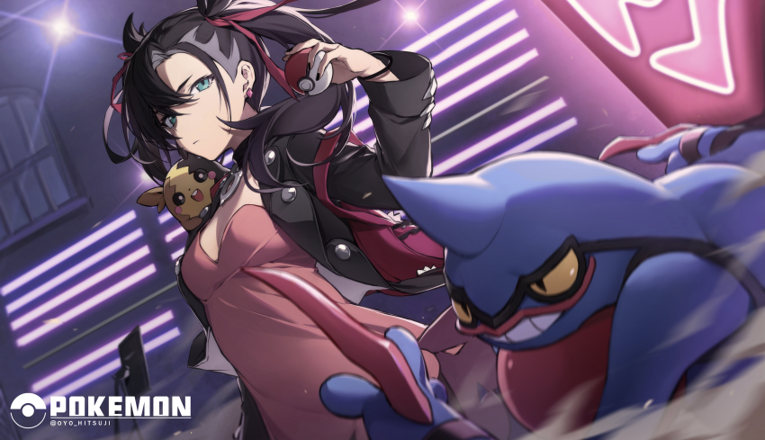 1girl, absurdres, asymmetrical_bangs, backpack, bag, black_hair, black_jacket, black_nails