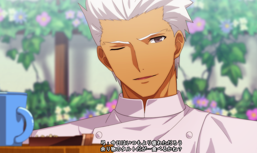 1boy, akujiki59, archer_(fate), archer_(flowers_and_cafe)_(fate), cup, dark-skinned_male, dark_skin, fate/stay_night