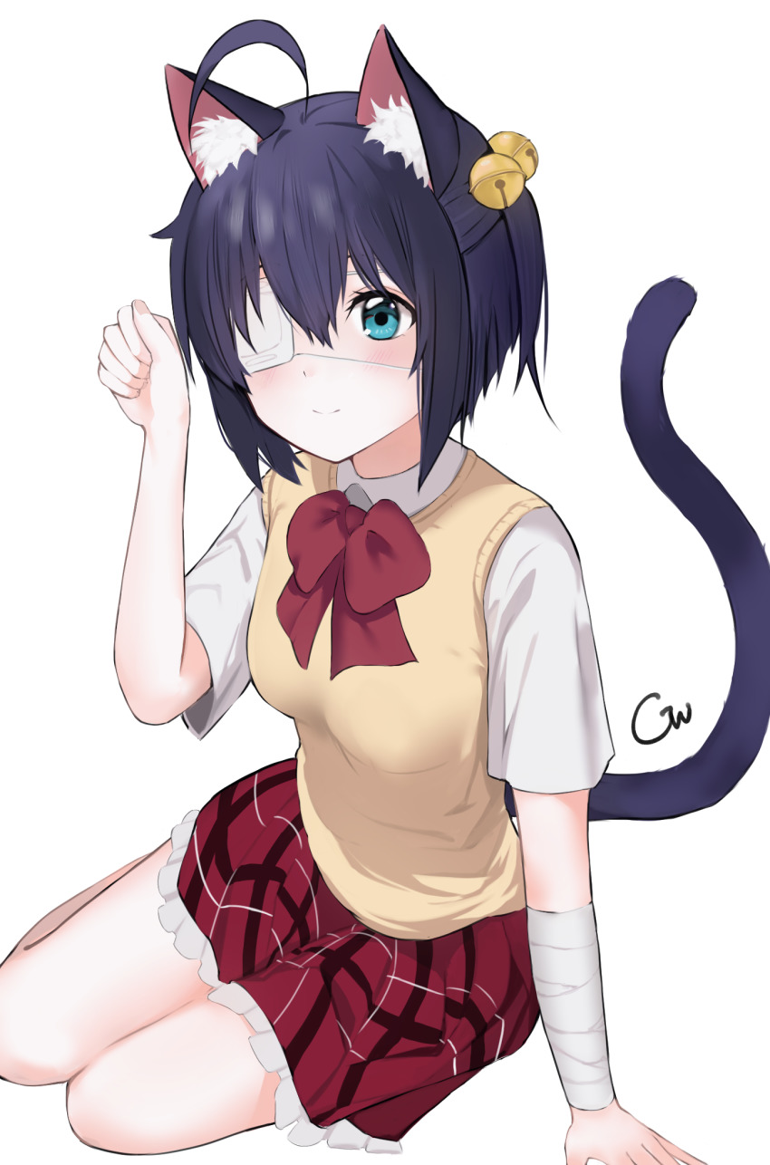 1girl, ahoge, animal_ear_fluff, animal_ears, bad_id, bad_pixiv_id, bandages, bell