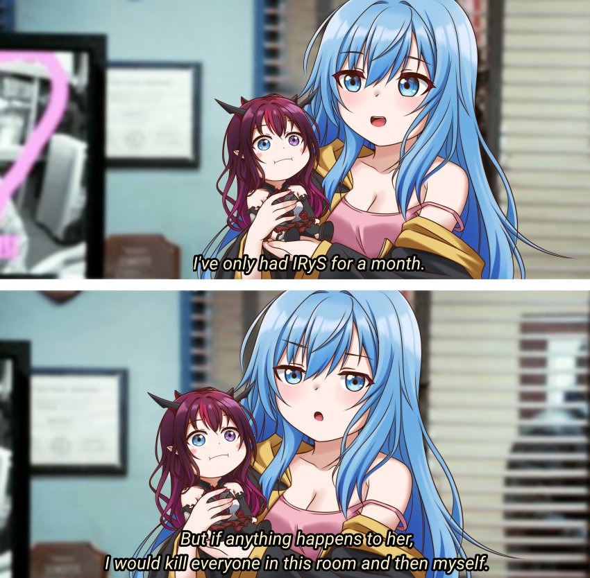 2girls, absurdres, blue_eyes, blue_hair, blush, blush_stickers, breasts, brooklyn_nine-nine