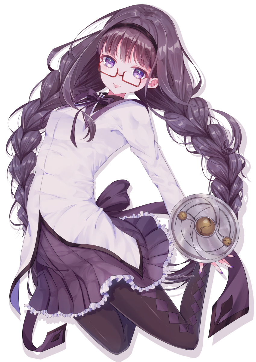 1girl, absurdres, akemi_homura, akemi_homura_(magical_girl), argyle_clothes, argyle_pantyhose, black_hair, black_pantyhose