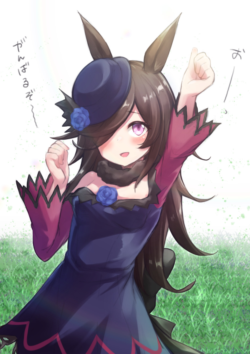 1girl, :d, absurdres, animal_ears, arm_up, bare_shoulders, black_bow, black_hair