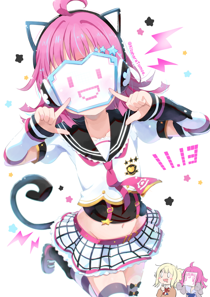 ahoge, animal_ear_headphones, animal_ears, belt, birthday, blunt_bangs, blunt_ends, cat_ear_headphones