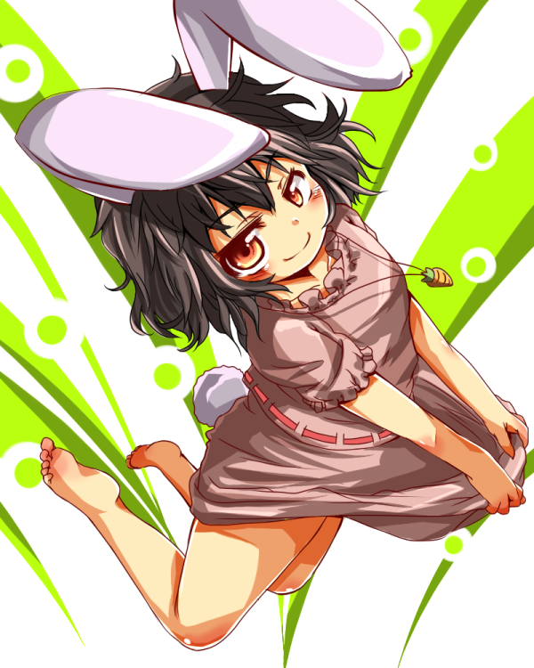 1girl, animal_ears, bad_id, bad_pixiv_id, barefoot, black_hair, rabbit_ears, rabbit_tail