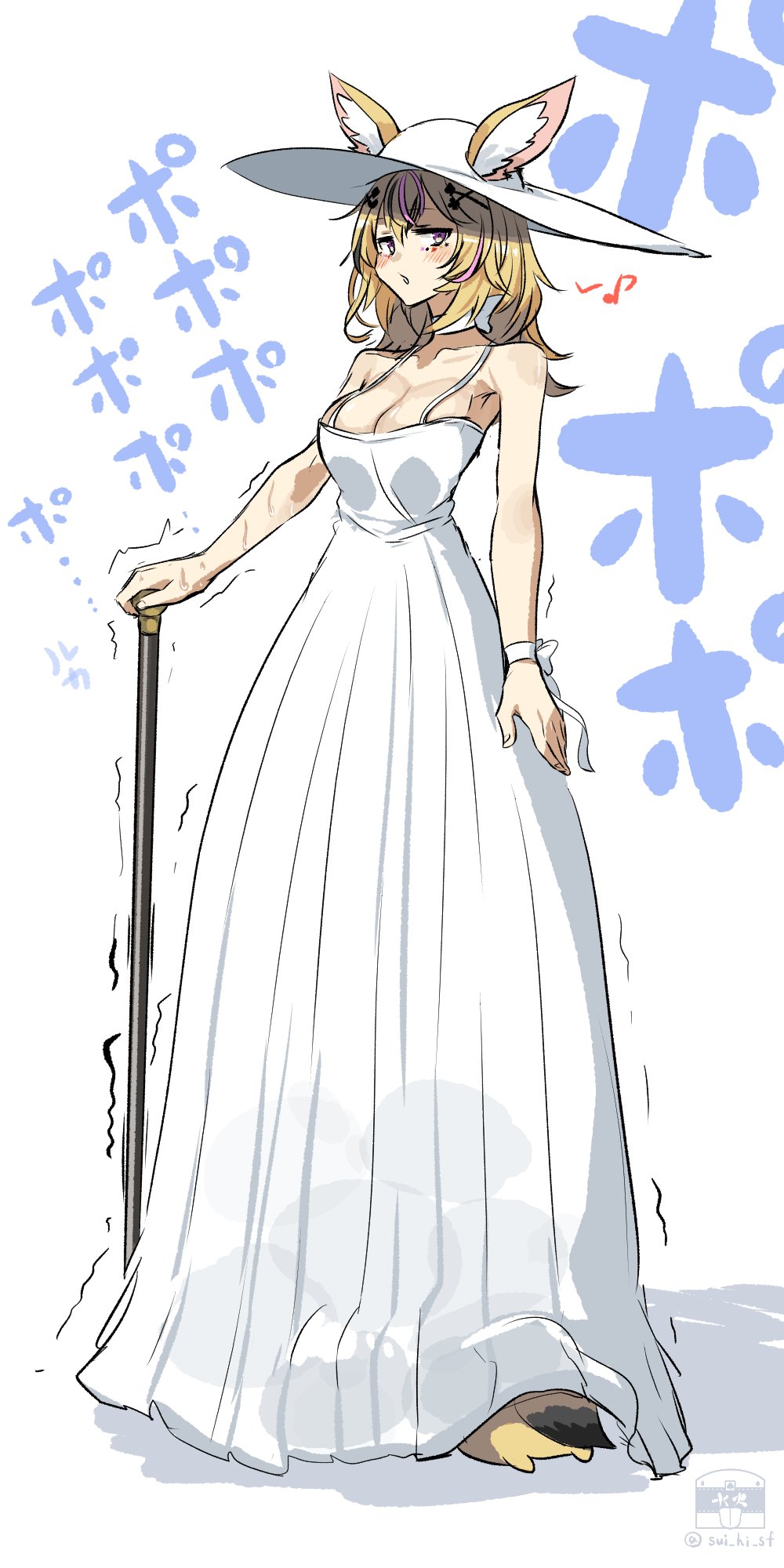 1girl, 2channel, animal_ear_fluff, animal_ears, blonde_hair, blush, bow, breasts