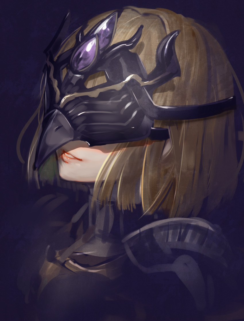 1boy, absurdres, armor, black_background, blunt_ends, bob_cut, brown_hair, choker