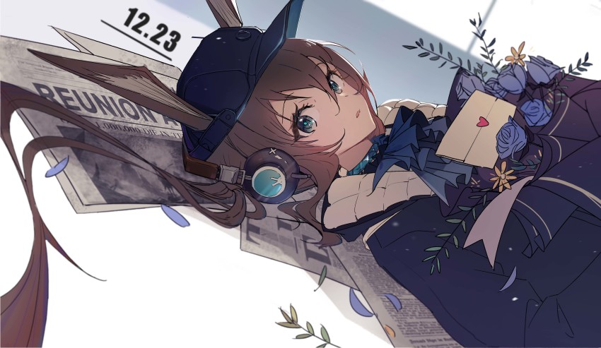 1girl, absurdres, amiya_(arknights), amiya_(newsgirl)_(arknights), arknights, ascot, blue_ascot, blue_choker