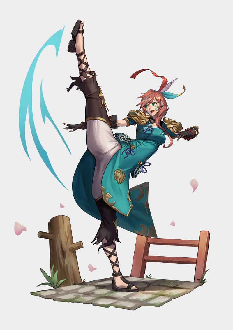 facial_mark, final_fantasy, final_fantasy_xiv, high_kick, hyur, kicking, linmei_quan, monk_(final_fantasy)