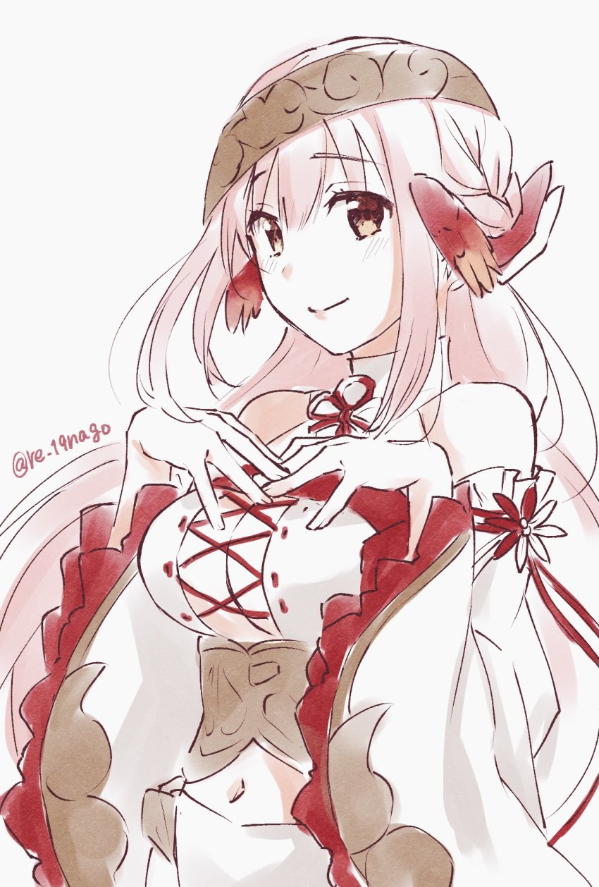 1girl, animal_ears, aquaplus, bare_shoulders, blush, braid, breasts, brown_eyes