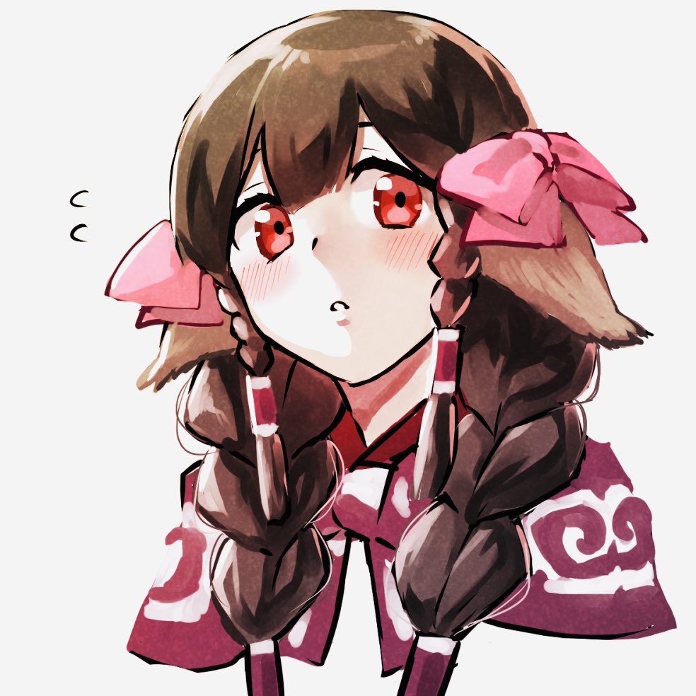 1girl, animal_ears, aquaplus, blush, braid, brown_hair, hair_between_eyes, hair_ribbon