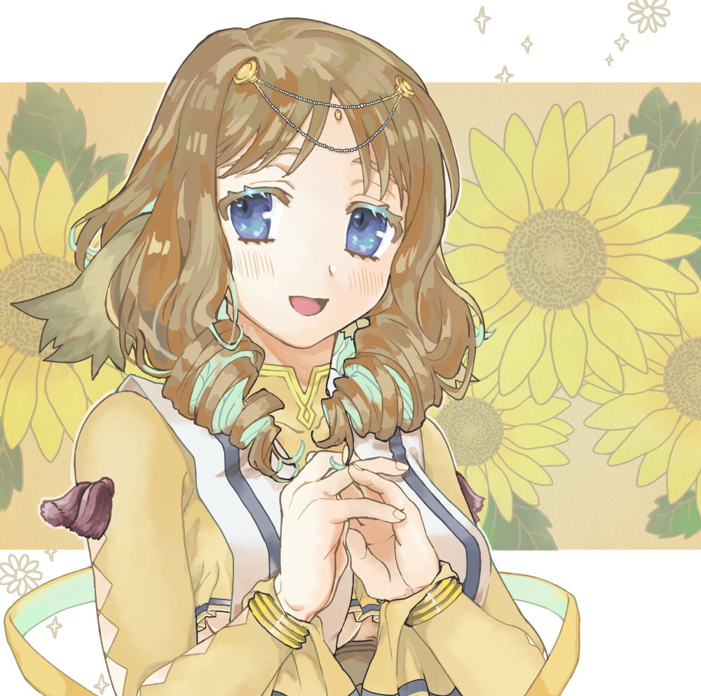 1girl, animal_ears, aquaplus, blue_eyes, blush, breasts, brown_hair, curly_hair