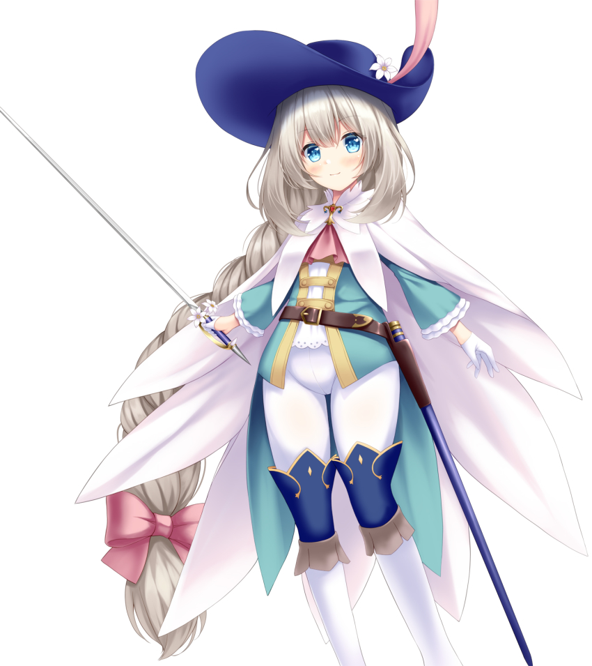 1girl, alternate_hairstyle, blue_eyes, blue_hat, braid, cape, chevalier_d'eon_(fate), chevalier_d'eon_(fate)_(cosplay)
