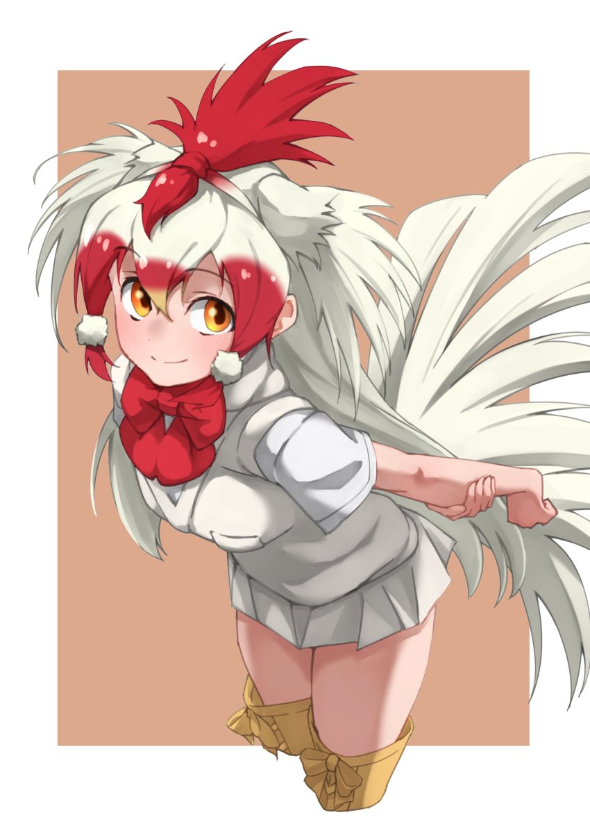 1girl, absurdres, arms_behind_back, bird_girl, bird_wings, blush, boots, bow