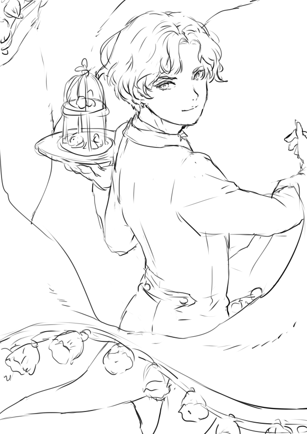 1boy, andressina, butler, destiny_child, looking_at_viewer, monochrome, tagme, verdelet_(destiny_child)