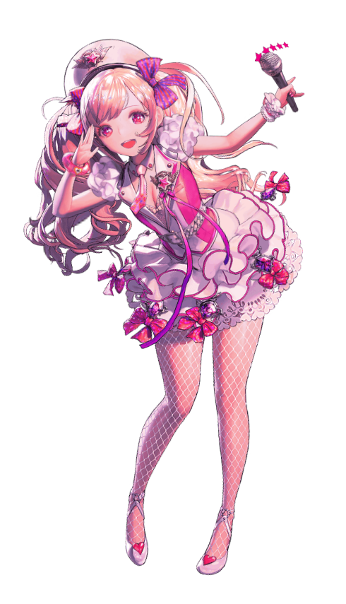 breasts, cleavage, destiny_child, dress, fishnets, frilled_dress, frills, hair_ribbon