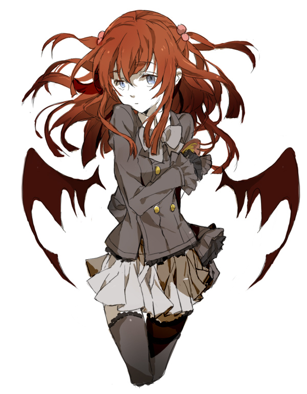 00s, 1girl, armband, black_thighhighs, blue_eyes, female_focus, gurunyanya, hair_bobbles