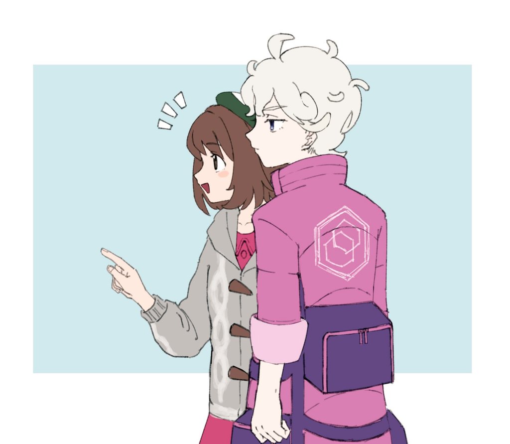 1boy, 1girl, :d, ahoge, banana_jirou, bede_(pokemon), blonde_hair, blush_stickers