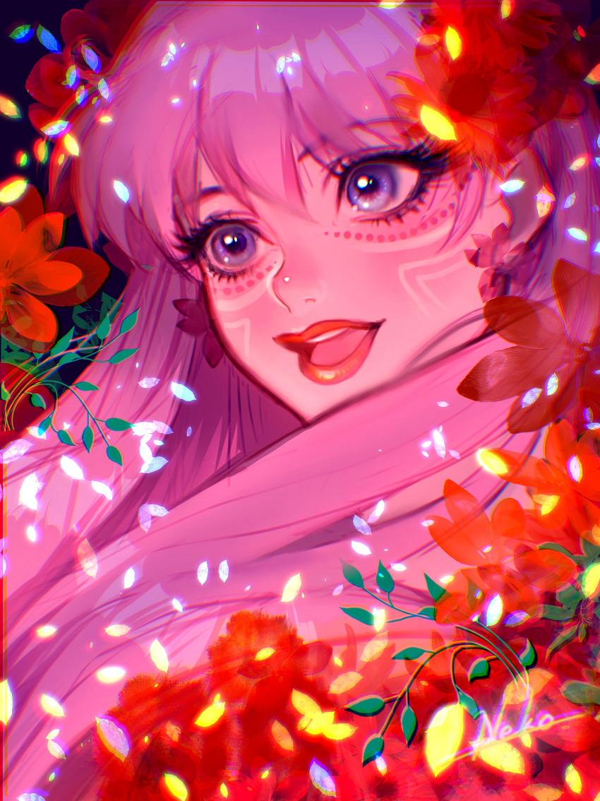 1girl, absurdres, belle_(ryuu_to_sobakasu_no_hime), facial_mark, flower, highres, long_hair, nyamunekonabe