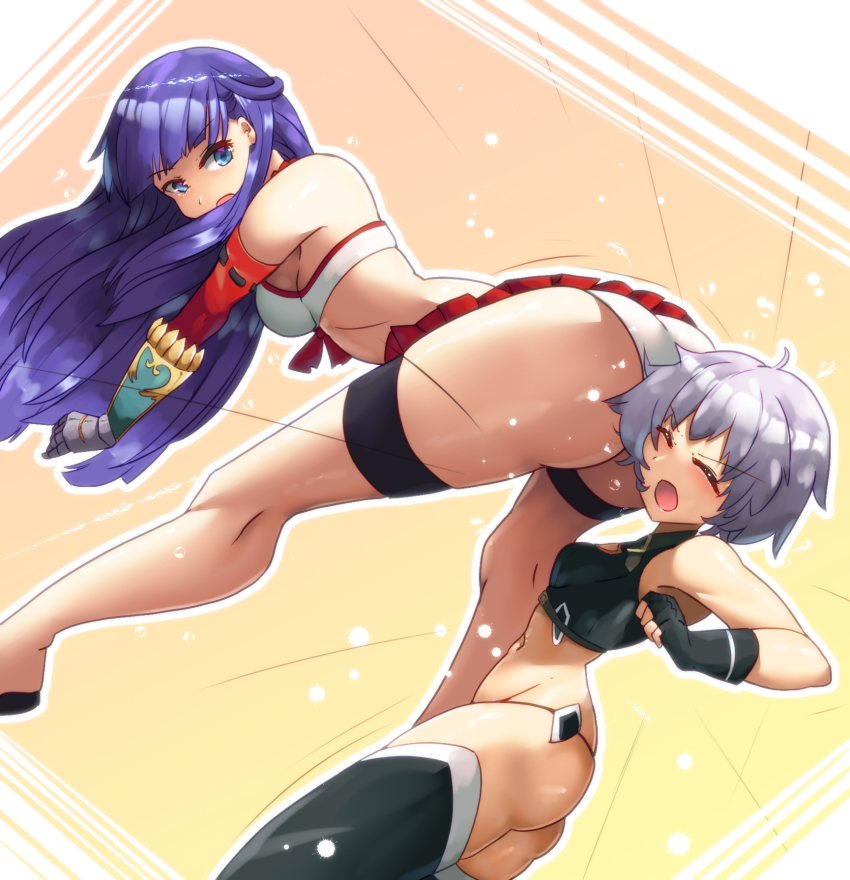 2girls, arm_belt, ass, bakasp-lilzy, bikini, black_panties, choker, commission