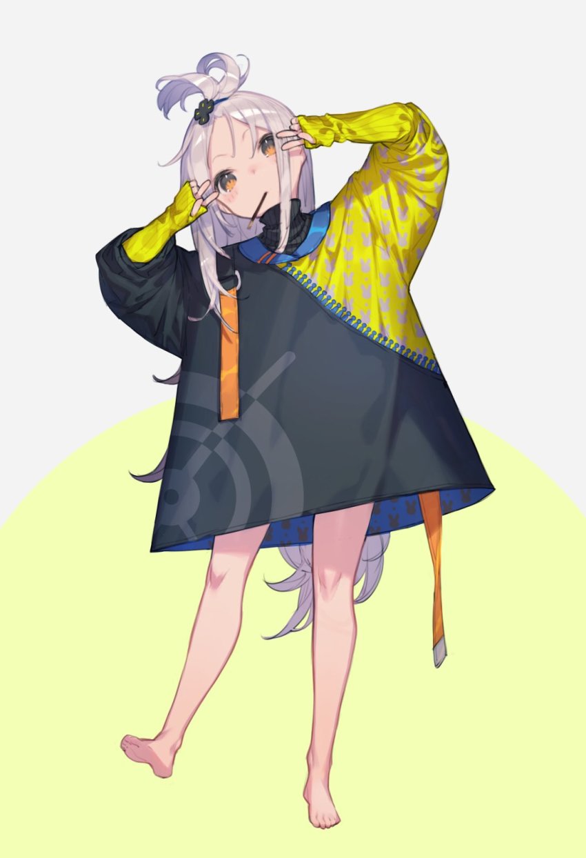 1girl, antenna_hair, bukurote, d-pad, d-pad_hair_ornament, hair_ornament, highres, kototsuki_teto, long_hair, open_beta_(vtuber), orange_eyes, silver_hair, solo, virtual_youtuber