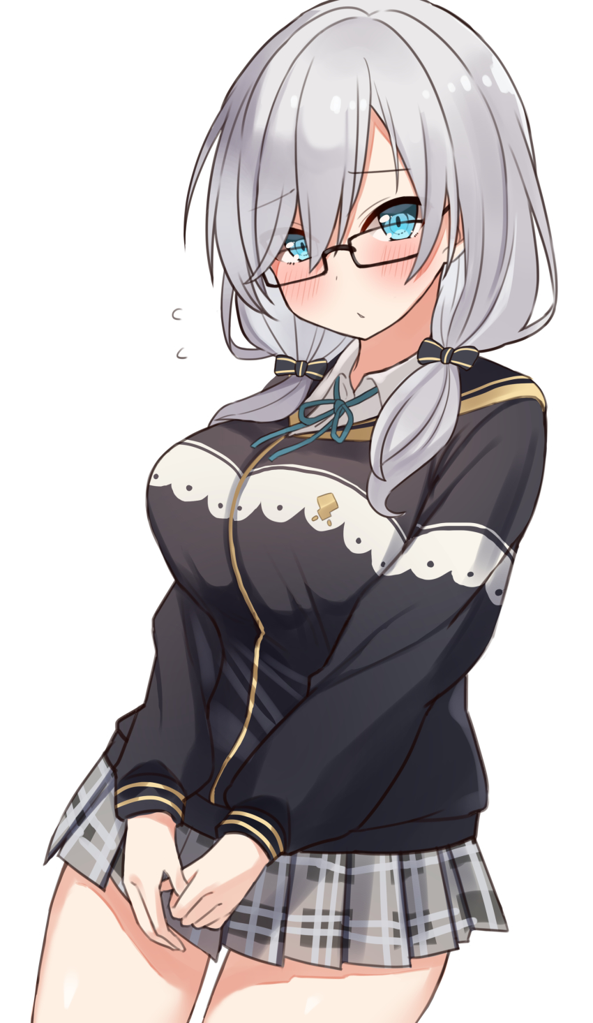 1girl, absurdres, alternate_hairstyle, ars_almal, ars_almal_(4th_costume), black-framed_eyewear, blue_eyes, blush