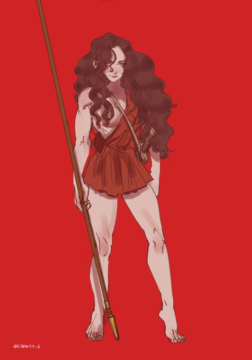 1girl, ancient_greek_clothes, bare_legs, barefoot, black_hair, capelin_s, convenient_censoring, full_body