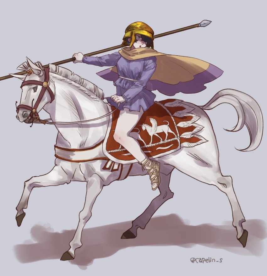 1girl, ancient_greek_clothes, black_hair, cape, capelin_s, greco-roman_clothes, grey_background, hair_over_one_eye