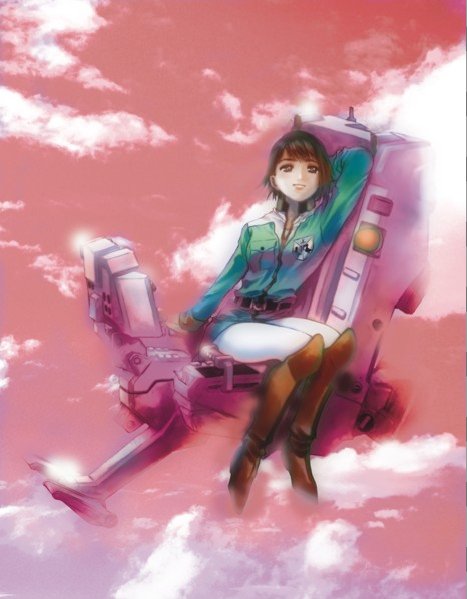 asuna_elmarit, boots, brown_boots, brown_hair, ecole_du_ciel, gundam, mikimoto_haruhiko, pantyhose