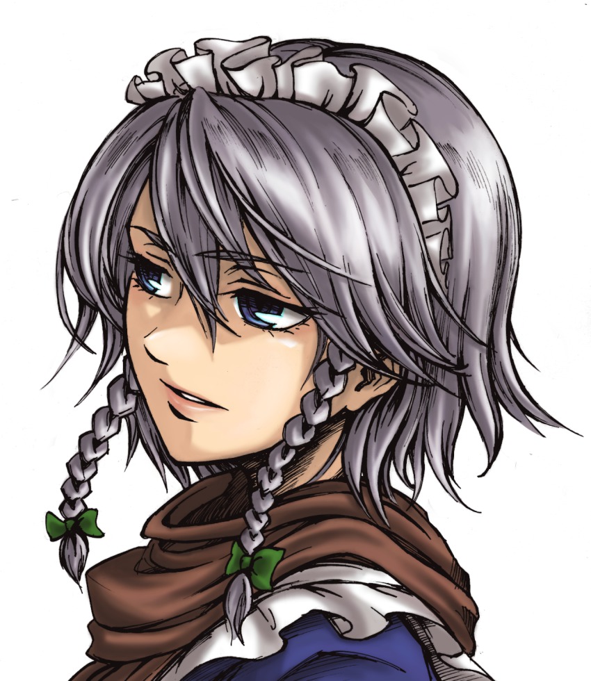 1girl, bad_id, bad_pixiv_id, braid, colorized, female_focus, hair_ribbon, highres