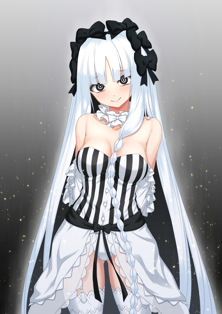 1girl, black_hair, breasts, detached_collar, detached_sleeves, fate/strange_fake, fate_(series), francesca_(fate/strange_fake)