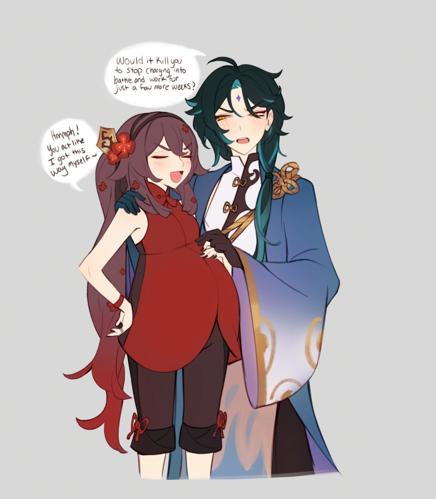 1boy, 1girl, absurdres, ahoge, alternate_costume, alternate_hairstyle, aqua_hair, black_gloves