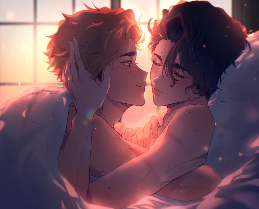 2boys, black_hair, haikyuu!!, highres, looking_at_another, miya_atsumu, multiple_boys, sakusa_kiyoomi