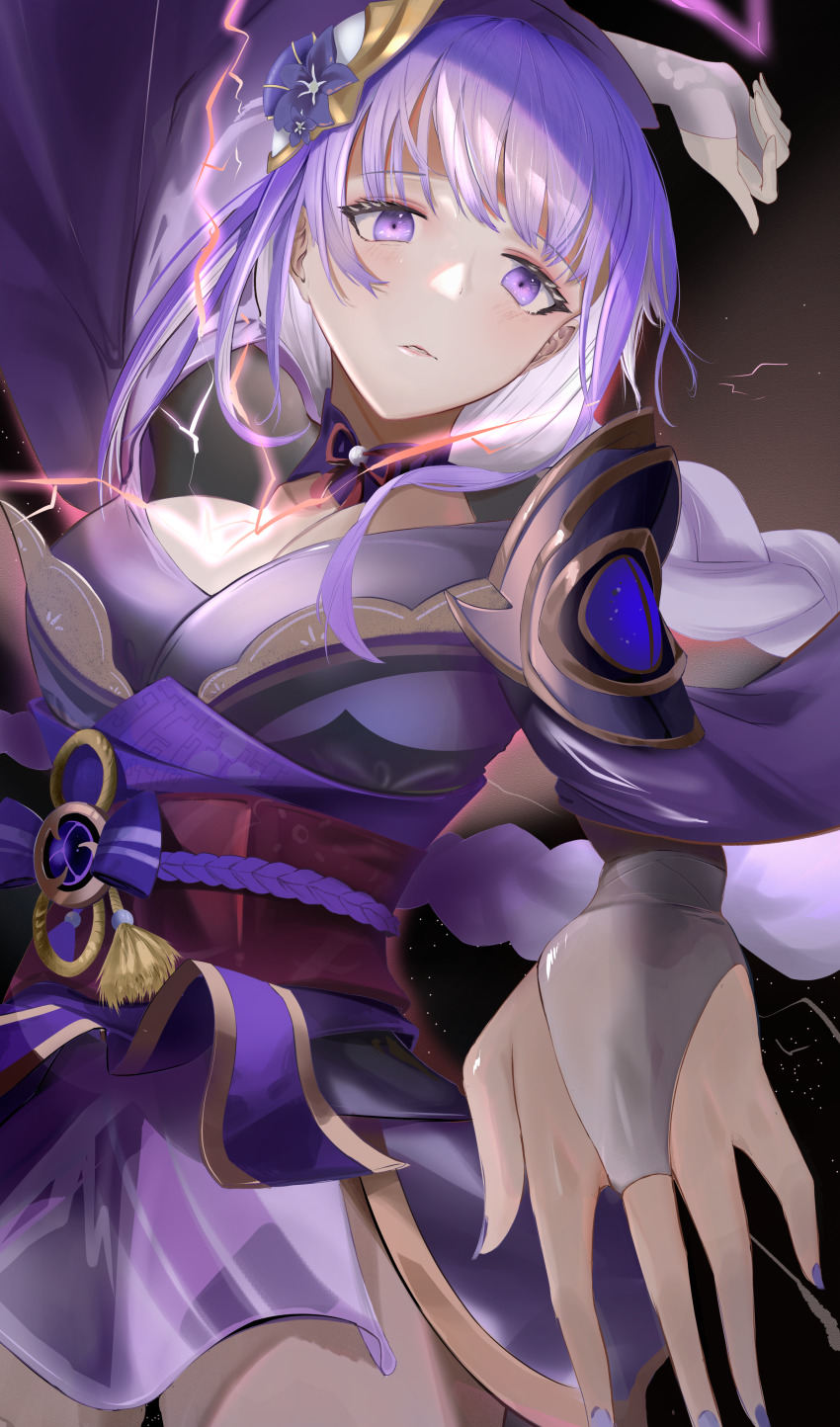 1girl, absurdres, arm_up, armor, blush, braid, breasts, bridal_gauntlets