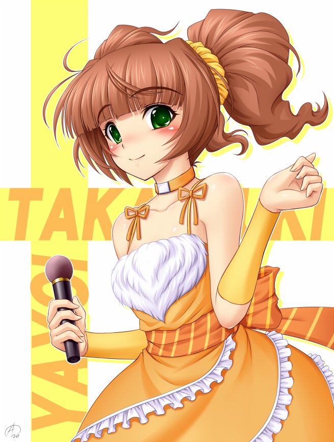 00s, 1girl, amane_(funfun), blush, brown_hair, choker, cute_&amp;_girly_(idolmaster), female_focus