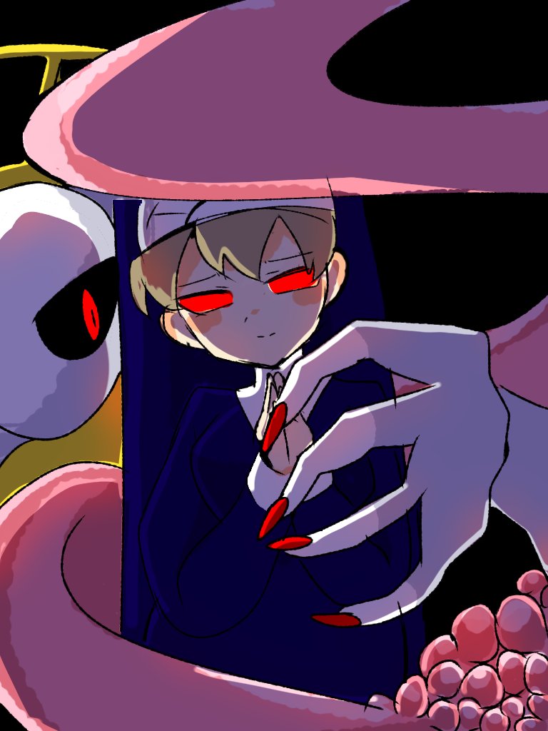1girl, blonde_hair, blush_stickers, double_(skullgirls), dual_persona, fingernails, habit, long_fingernails