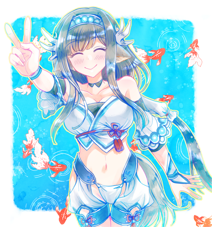 1girl, absurdly_long_hair, ainu_clothes, animal_ears, aquaplus, blush, breasts, choker