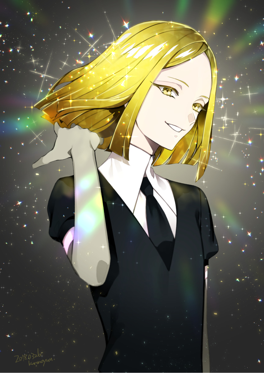 1other, androgynous, blonde_hair, commentary_request, crystal_hair, elbow_gloves, gem_uniform_(houseki_no_kuni), gloves