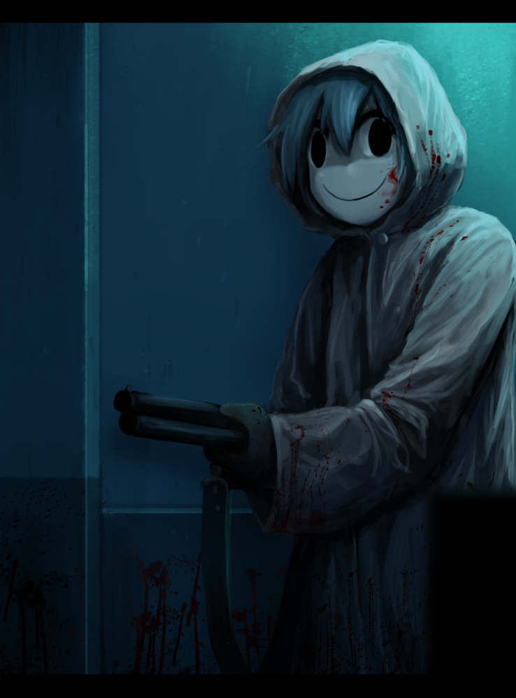 1boy, black_eyes, blood, blood_on_clothes, blood_splatter, blue_hair, blue_theme, closed_mouth
